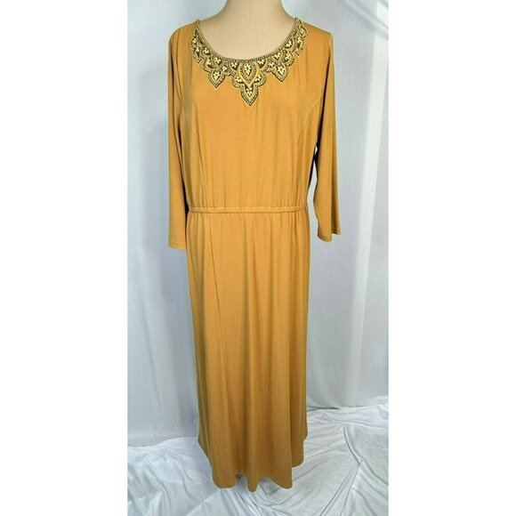 Bob Mackie Large Yellow Gold Wearable Art Dress With Beaded Neckline - Picture 1 of 12